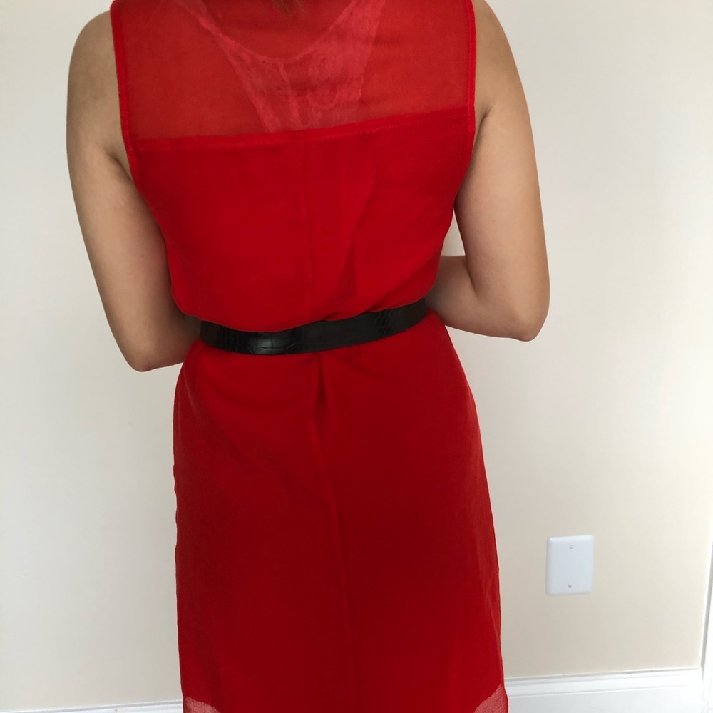 Red dress with gold on neck